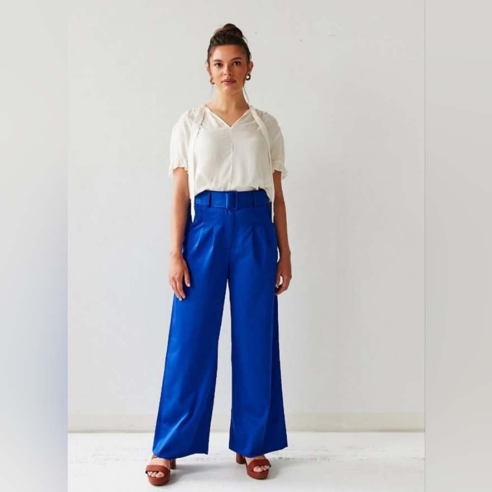 Elegant Blue Women's Wide-Leg Pants